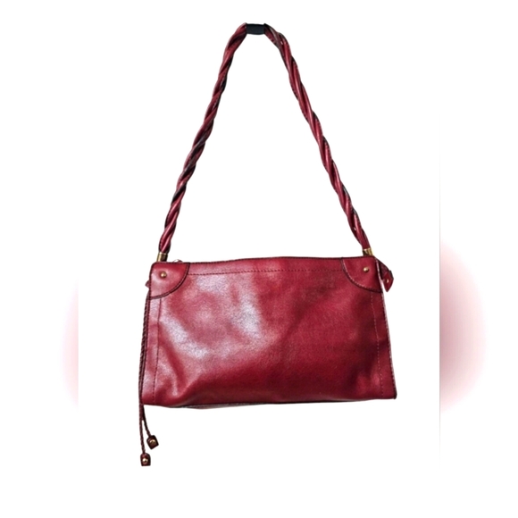 Relic Burgundy Soft Faux Leather Shoulder Bag Purse Braided Handle Gold Tassle - Picture 5 of 12